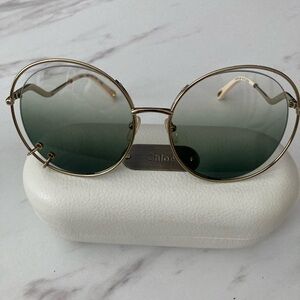 Chloé Gold Metal Round oversize Sunglasses with Green Gradient Lenses